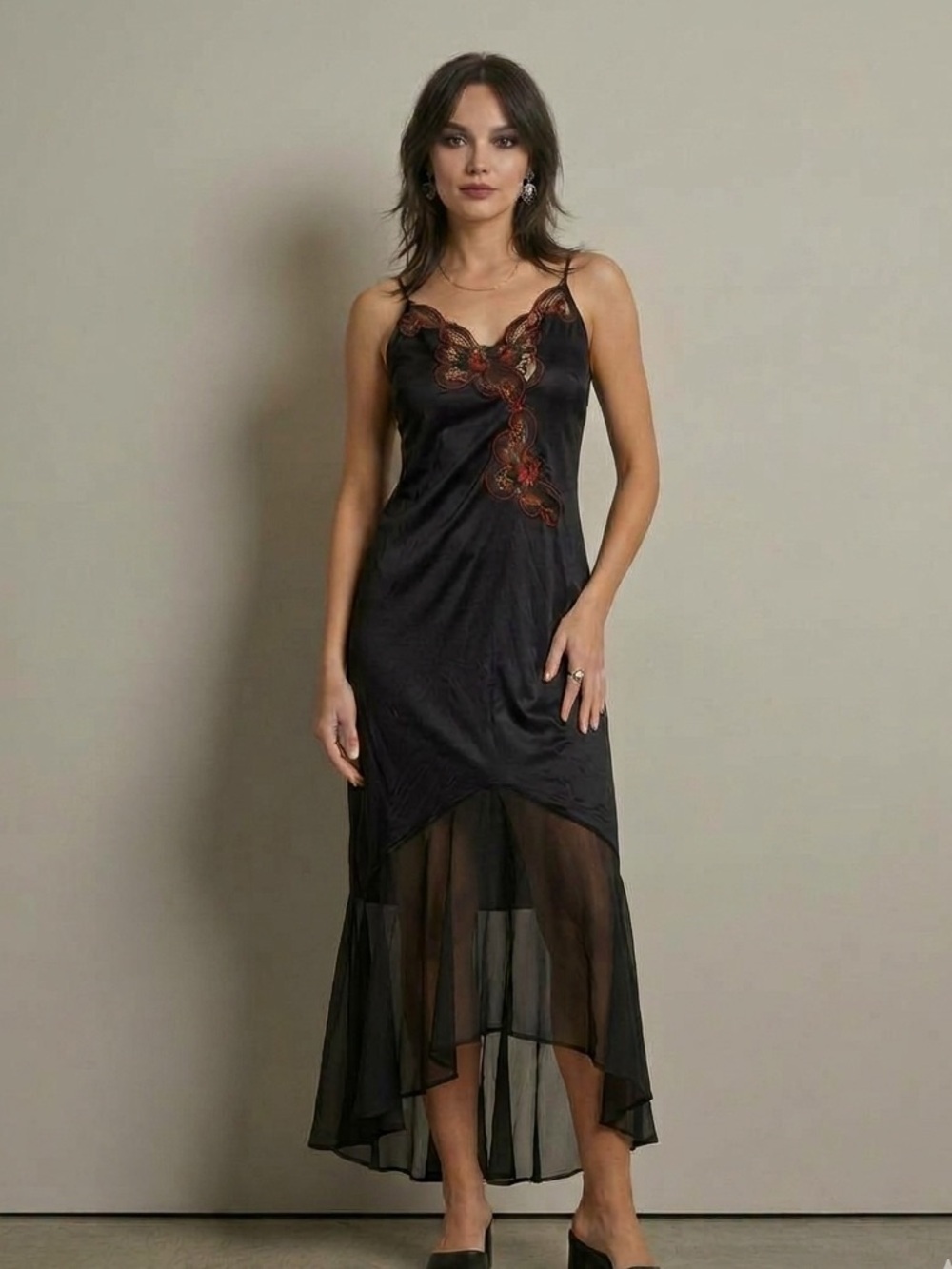 Vintage 80s 90s Undercover Wear Maxi Gown Slip Dress Nightgown Asymmetrical Hem